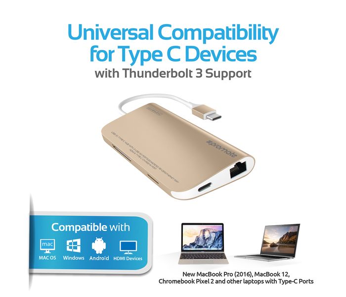 Promate Corehub-C USB 3.1 Type-C Hub CorHub-C, Gold - Zoom Image 4