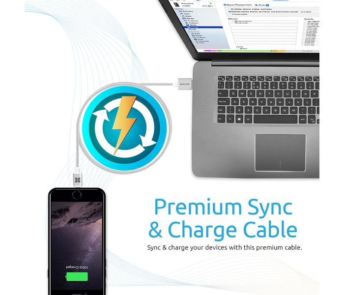 Promate LinkMate-LTM Mesh Sync & Charge MFi Lightning Cable - Silver - Zoom Image 2