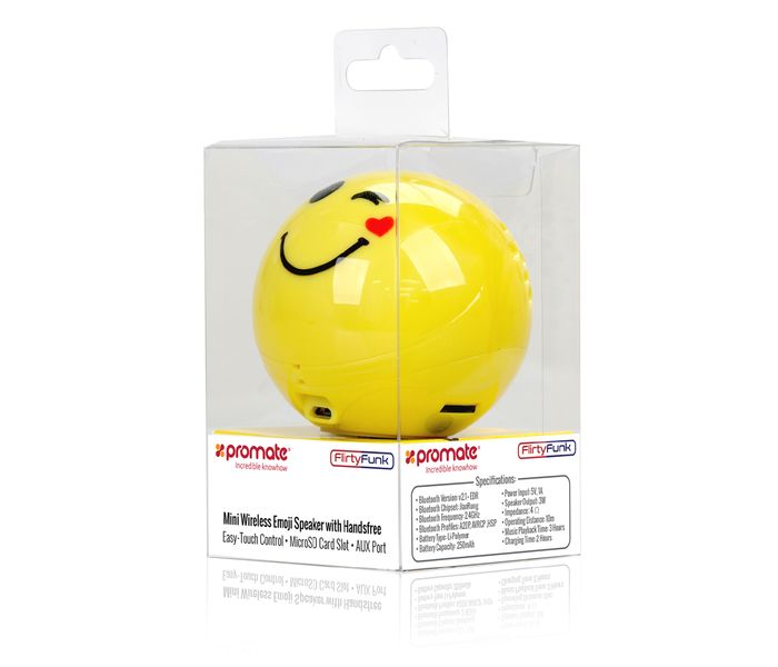 Promate Flirtyfunk Cute Emoji Stereo Sound Wireless Bluetooth Speaker with Built-in Mic - Yellow - Zoom Image 6