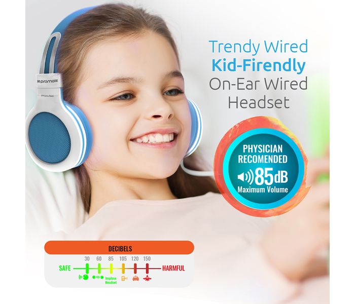 Promate Impulse Kid Friendly On Ear Wired Headset with Noise Cancellation, Blue - Zoom Image 5