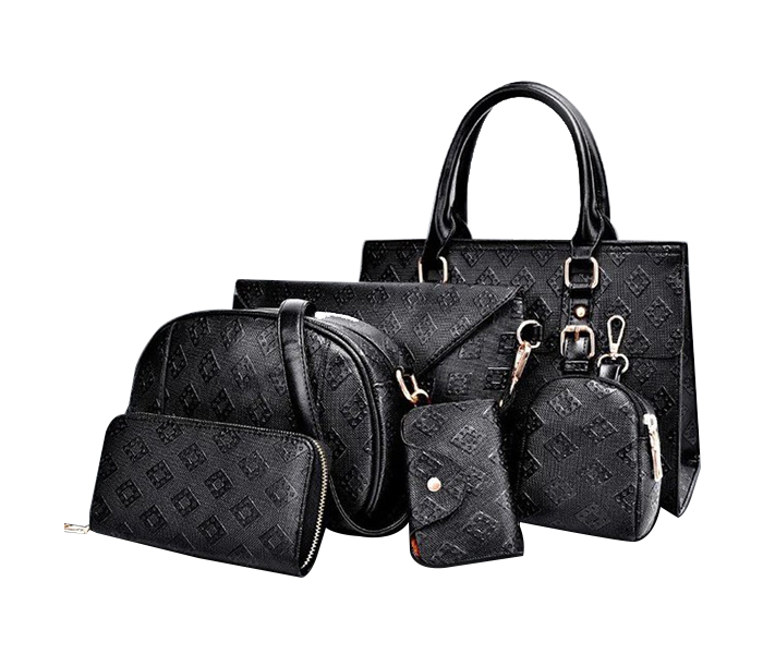 6 Pieces PU Leather Handbags Set for Women - Black - Zoom Image