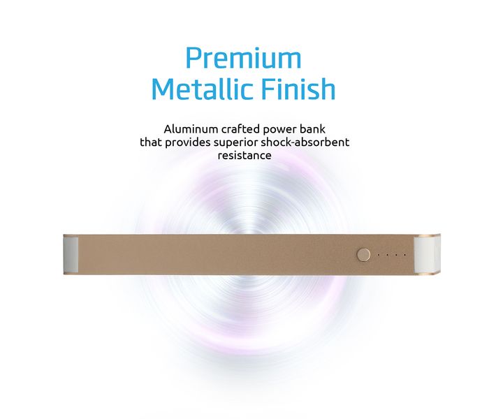 Promate PolyMax-8 8000 mAh Aluminum Power Bank with Ultra-Fast Dual USB Charging Ports, Gold - Zoom Image 3