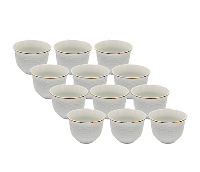 Royalford RF8341 12 Pieces Golden Line Cawa Cup Set - White - Zoom Image 1