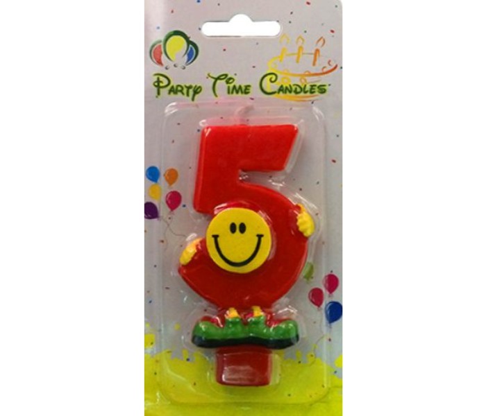 Party Time M082 Number 5 Smiley Birthday Candle Red - Zoom Image