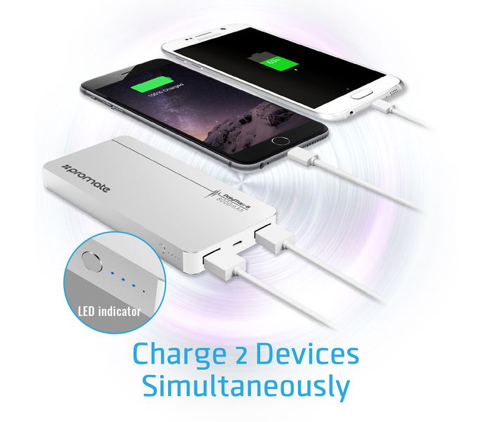 Promate PolyMax-8 8000 mAh Aluminum Power Bank with Ultra-Fast Dual USB Charging Ports, Silver - Zoom Image 4