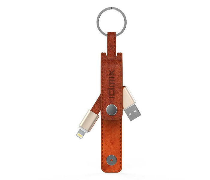 Idmix DL08 MFI Certified Leather Key Chain with USB Lightning Cable - Brown - Zoom Image 1