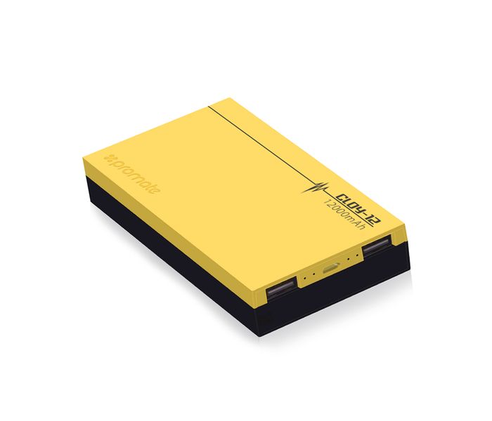 Promate Cloy-12 12000 mAh Dual Port Portable Charger Power Bank, Yellow - Zoom Image 7