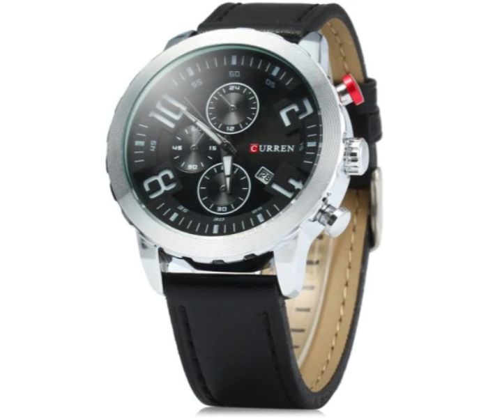 Curren 8193 Date Display Quartz Watch With Leather Strap For Men Black - Zoom Image 1