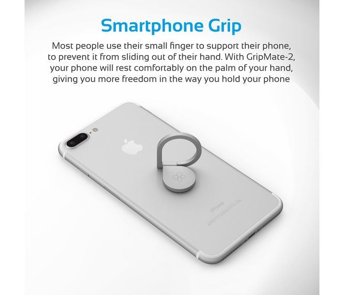 Promate GripMate-2 Ultra Slim Universal Multifunctional Mobile Grip Finger Ring Stand with Secure KickStand, Silver - Zoom Image 2