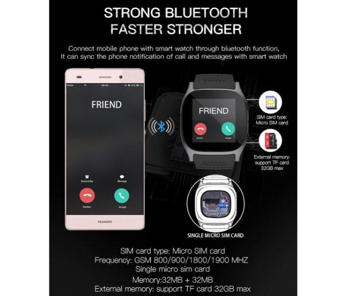 Sporty Bluetooth Smart Watch Phone with Camera , Memory Card and Sim Card Slot T8 Multicolor - Zoom Image 5