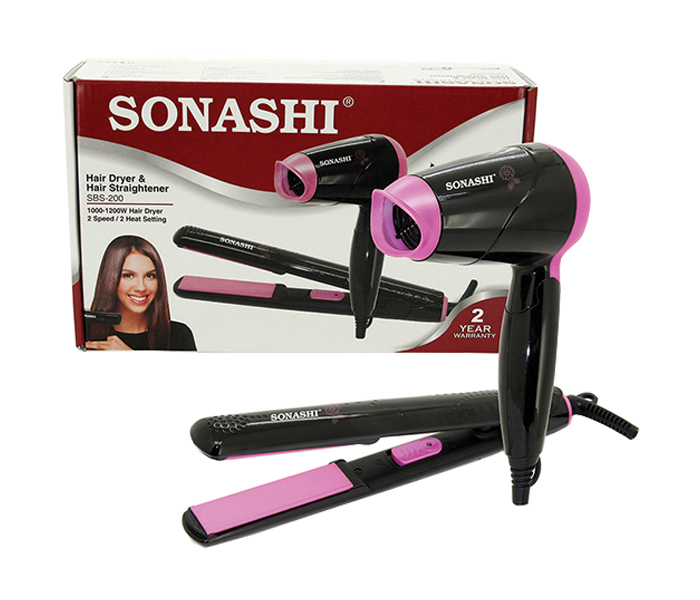 Sonashi SBS-200 Travel Hair Dryer & Hair Straightener Set, Black - Zoom Image 3