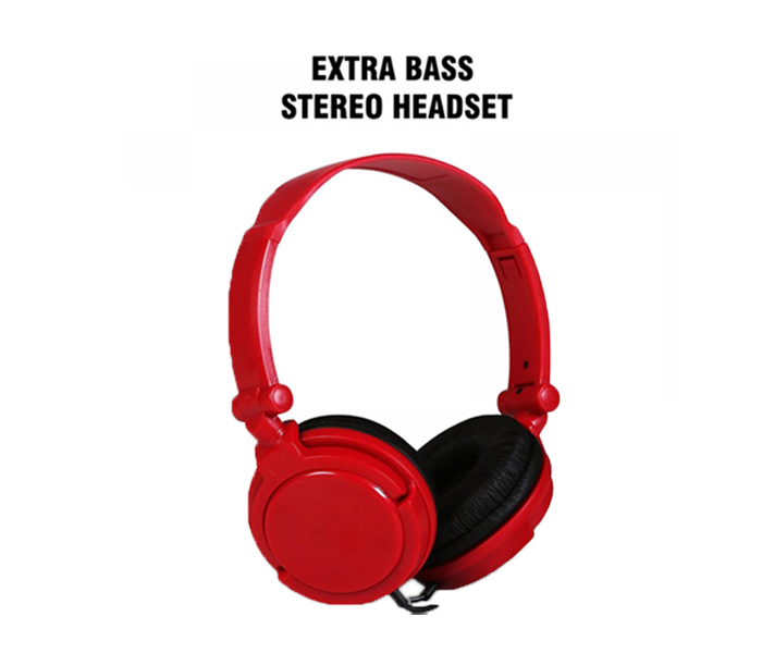 XE Fashionable Extra Bass On-Ear Wired Headset With Mic - Red - Zoom Image