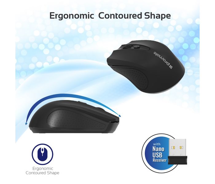 Promate Clix-8 2.4GHz Wireless Ergonomic Optical Mouse, Black - Zoom Image 3