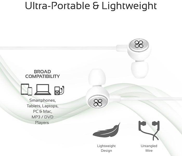 Promate Flano Lightweight Ergonomic High Definition Stereo Earphones - White - Zoom Image 3