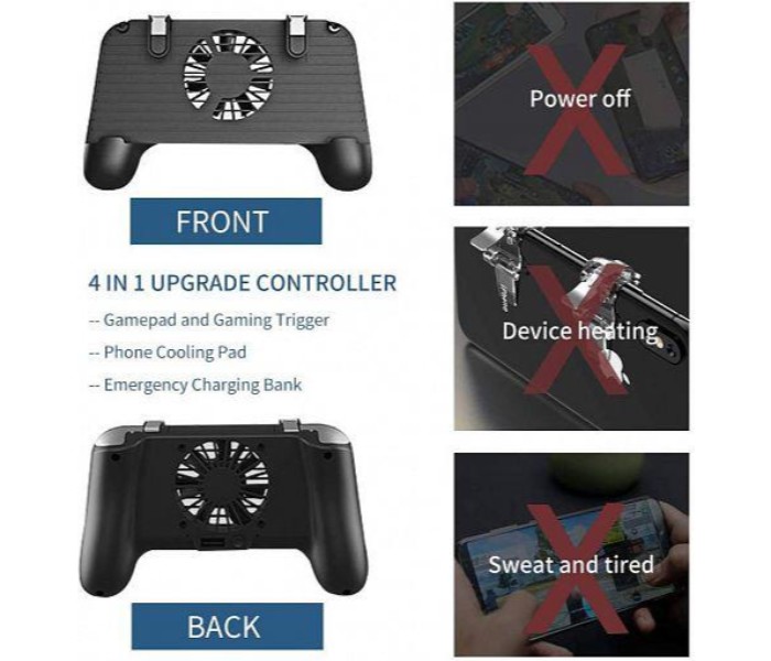 Mobile Game Controller 4 in 1 Upgrade Version Gamepad Shoot and Aim Trigger Phone Cooling Pad Power Bank for Android and iPhone MGC41 Black - Zoom Image 1