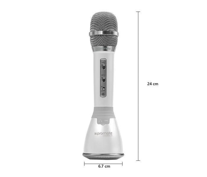 Promate VocaMic-2 Wireless MicroPhone karaoke Machine with Bluetooth Speaker, White - Zoom Image 3