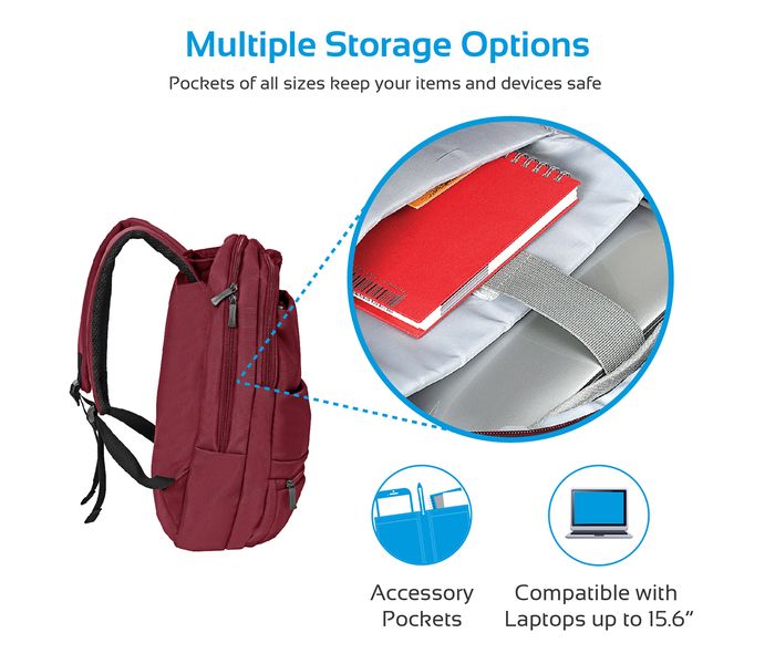 Promate Apollo-BP 15.6 inch Laptop Backpack with Multiple Compartments, Red - Zoom Image 2