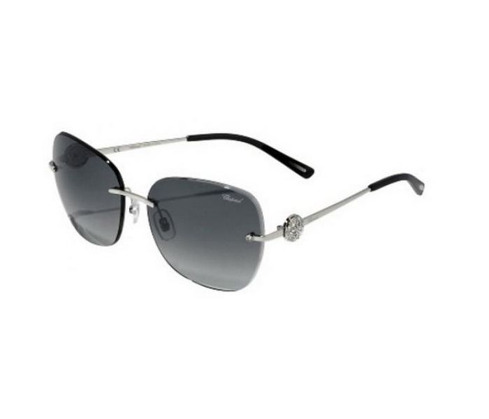 Chopard SCHB22S 0579 Oval Shiny Palladium Frame & Smoke Gradient Mirrored Sunglasses for Women - Zoom Image