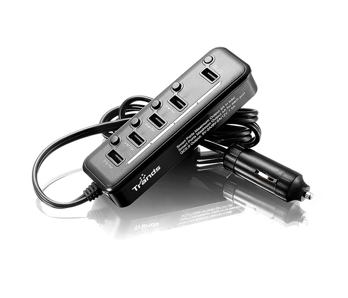 Trands TR-PC4169 5 Port USB Car Charger with 3 Feet Extension Cord - Black - Zoom Image 1