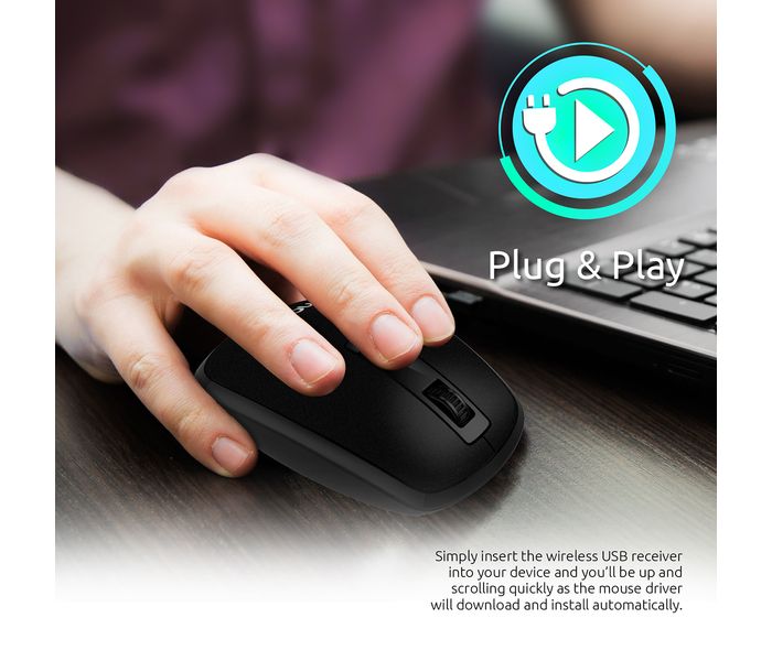 Promate Clix-3 2.4Ghz USB Wireless Ergonomic Mouse with Precision Scrolling, Black - Zoom Image 1