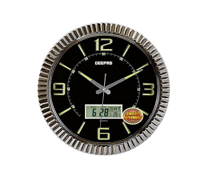 Geepas GWC3395 Luminous Digits Wall Clock, Black - Zoom Image