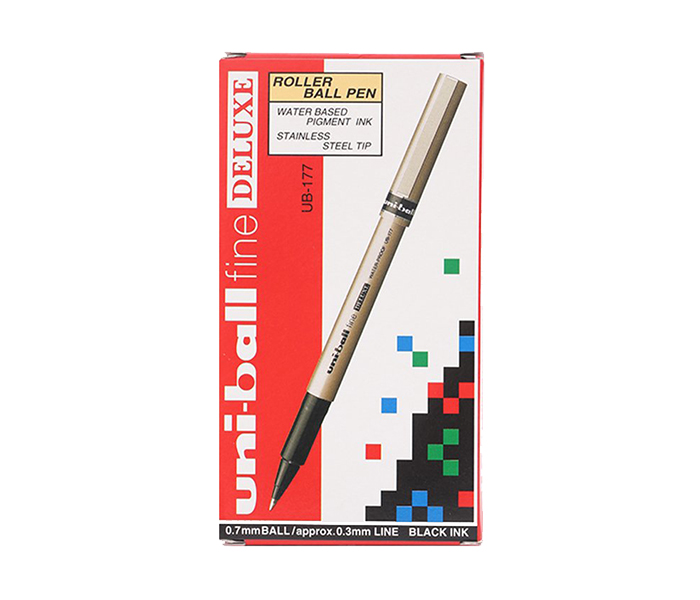 Uni Ball UB-177 Fine Deluxe Roller Pen - Black, Pack of 12 - Zoom Image 2