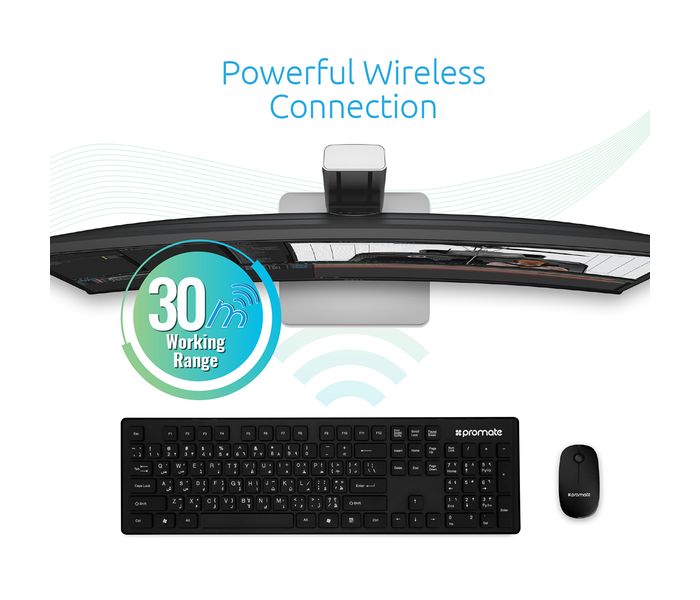 Promate Keymate-2 2.4Ghz Ultra-Slim Arabic Wireless Keyboard and Mouse, Black - Zoom Image 7