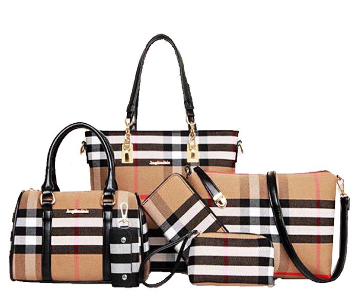 6 Piece Womens Elegant Plaid Tote Bag Set TB234 Black - Zoom Image