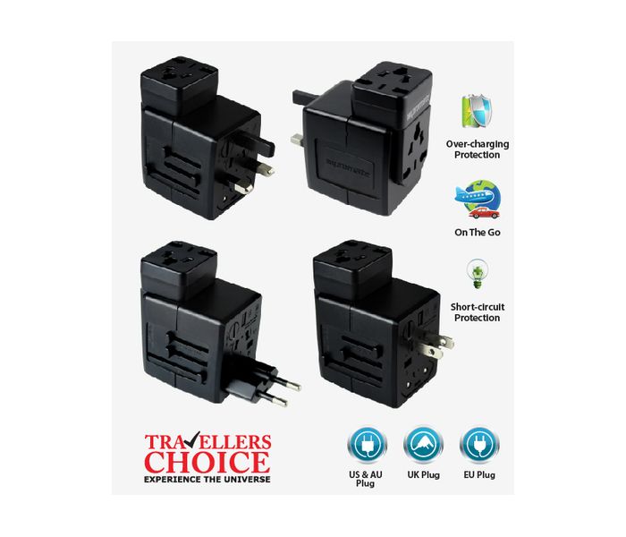 Promate TravelMate.Duo Universal All in One Worldwide Travel Adapter, Black - Zoom Image 1