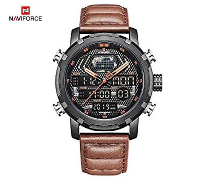 Naviforce 9160 Men Analog-Digital Leather Starp Watch - Brown - Zoom Image 2