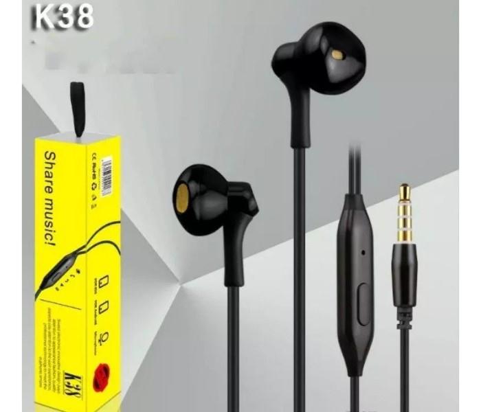 K38 Stereo Earphone Black- With Mic - Zoom Image 3