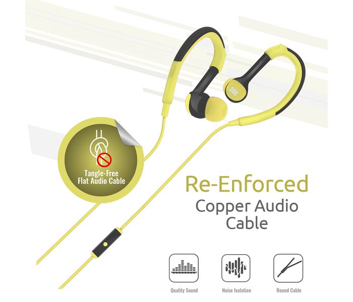 Promate Natty Universal Sporty Over the Ear Gear Buds Headphone with Noise Cancelling, Yellow - Zoom Image 3