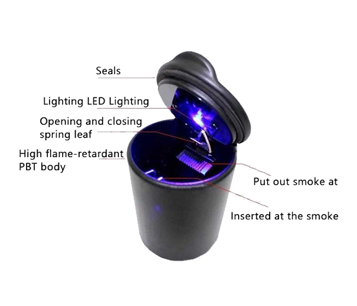 Car Cigarette Ashtray With LED Light - Black - Zoom Image 2