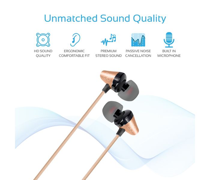 Promate Clavier Universal In-Ear Stereo Earphones with In-Line Mic, Gold - Zoom Image 2