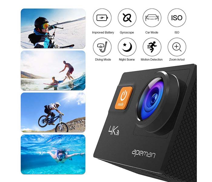 Apeman A80 4K 20MP WiFi Ultra HD 40M Underwater Waterproof Action Camera with 170 Degree EIS Advanced Sensor, Black - Zoom Image 5