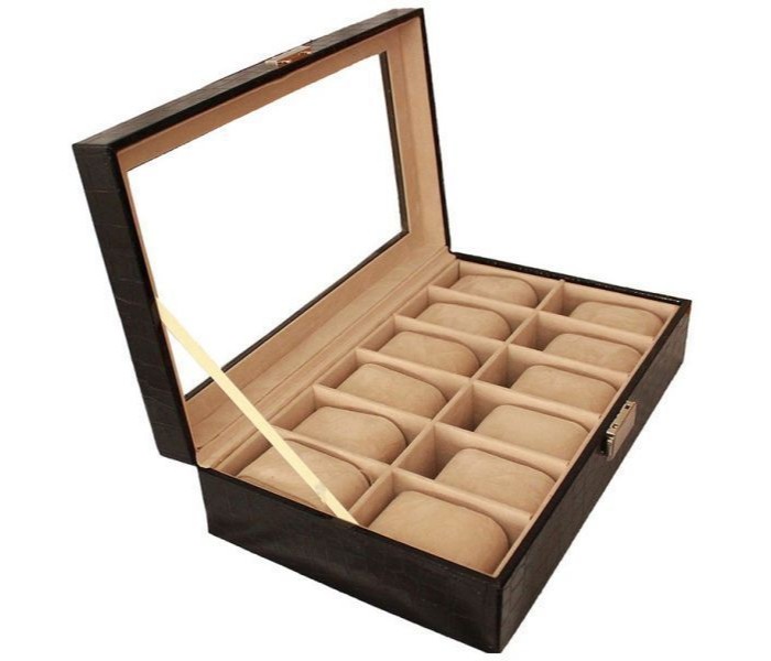  Leather Watch box with 12 Compartment LWB-12B Black - Zoom Image