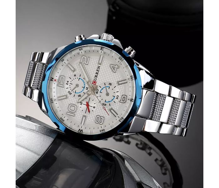 Curren 8276 Fashion Quartz Watch For Men Silver And White - Zoom Image 3