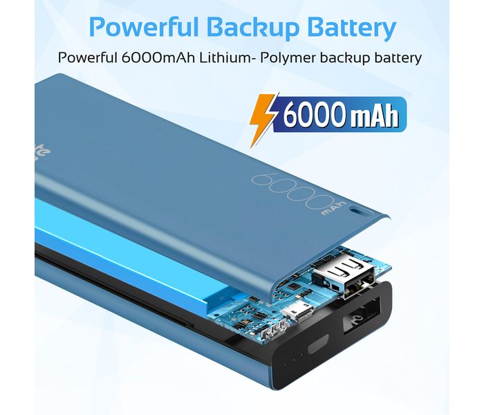 Promate Energi-6 6000 mAh Ultra Compact Portable Power Bank with 2.1A USB Port, Blue - Zoom Image 1