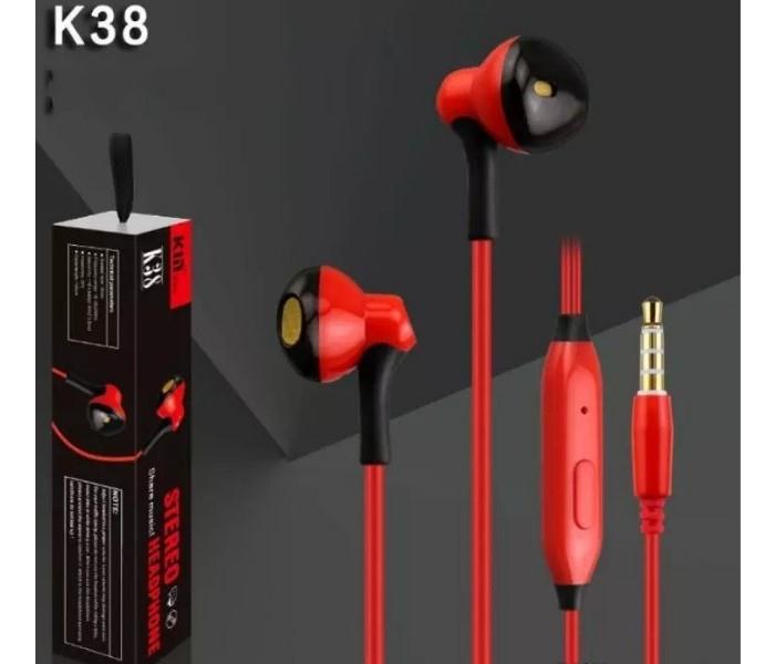 K38 Stereo Earphone Red - With Mic - Zoom Image 2