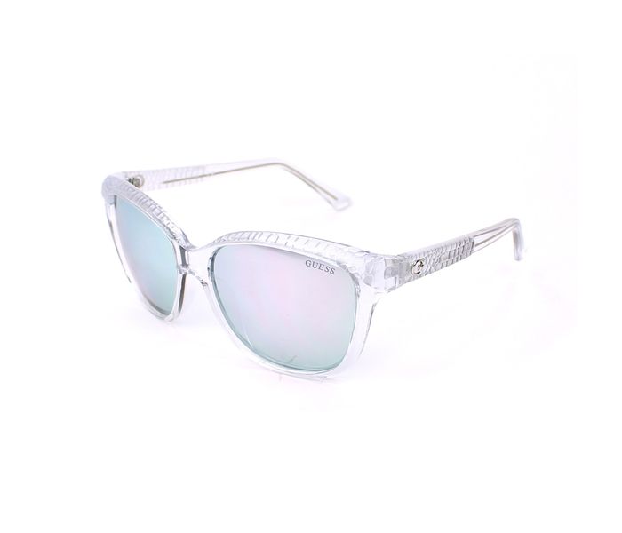 Guess GU 7401 26C Wayfarer White Transparent Frame & Silver Mirror Effect Mirrored Sunglasses for Women - Zoom Image 1