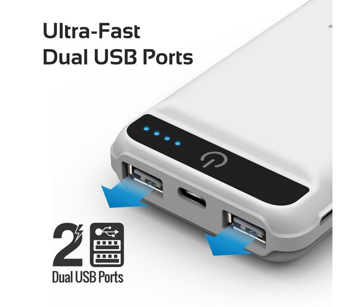 Promate Card-10LT 10050 mAh Fast Charging Power Bank with 2.1A Dual USB Port, White - Zoom Image 1