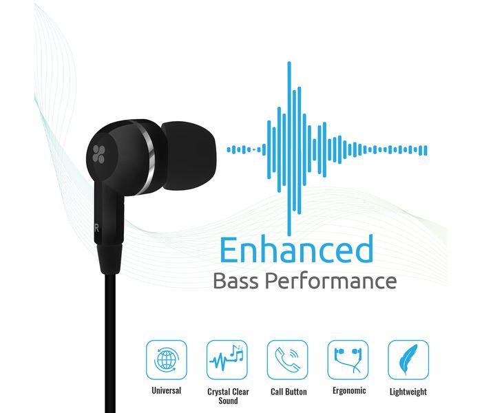 Promate Earmate-IS Premium Bass Stereo Headphones with Inline Microphone, Black - Zoom Image 3