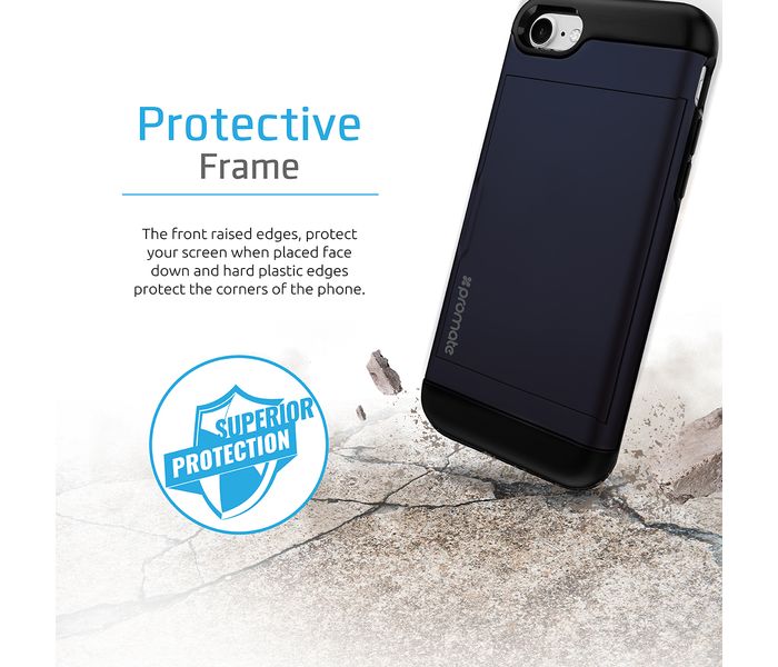 Promate VaultCase-i7 Shockproof Protective iPhone 7 Case with Secure Card Slot, Blue - Zoom Image 3