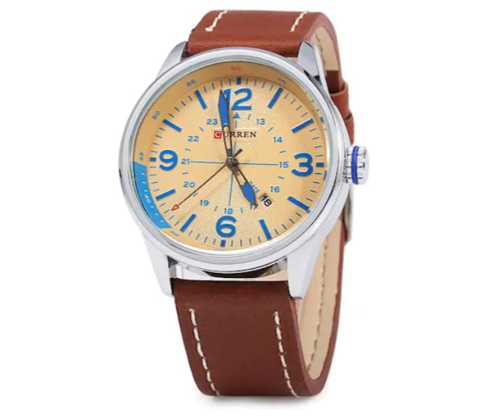 Curren 8215 Business Style Quartz Watch For Men Brown and Yellow - Zoom Image 3