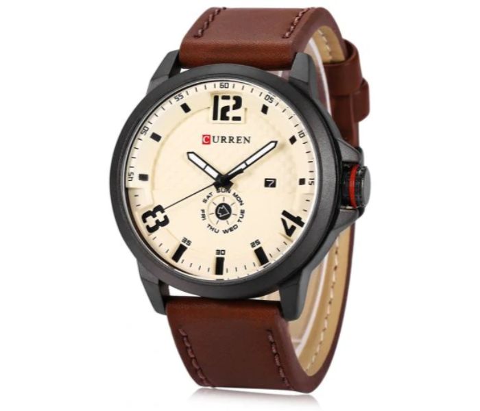 Curren 8253 Casual Quartz Watch For Men Beige And Brown - Zoom Image