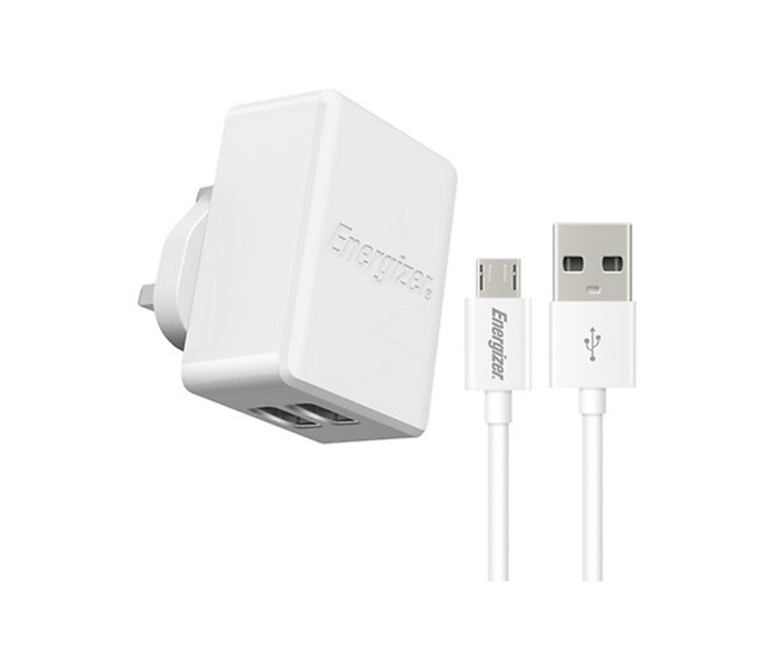 Energizer ACW2BUKHMC3 Hightech Dual USB Wall Charger 2.4A with Micro USB Cable - White - Zoom Image 2