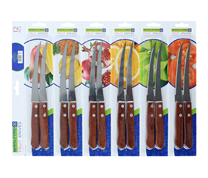 Royalford RF9487 4.5-inch Fruit Knives Set - Brown & Silver, 12 Pieces - Zoom Image