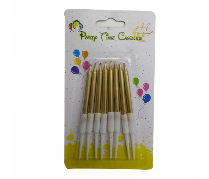 Party Time JQ08-A 6 Piece Small Birthday Candle with Stand Gold - Zoom Image