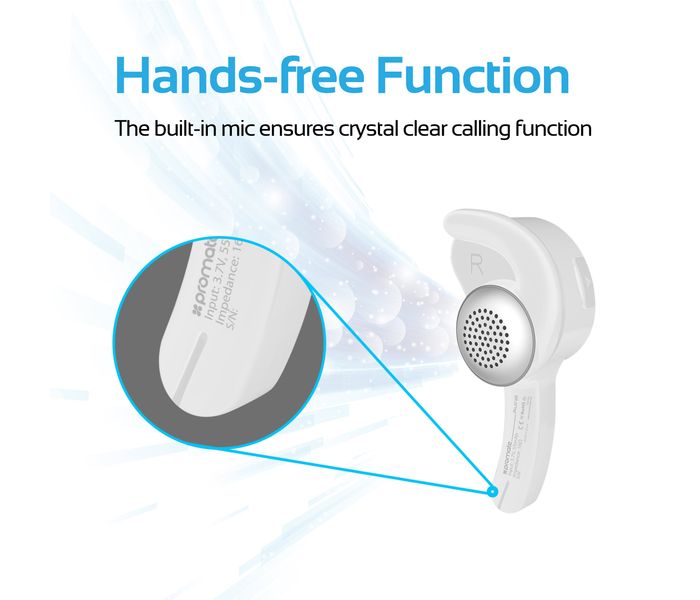 Promate Aural Lightweight Universal Wireless Mono Earphone, White - Zoom Image 2