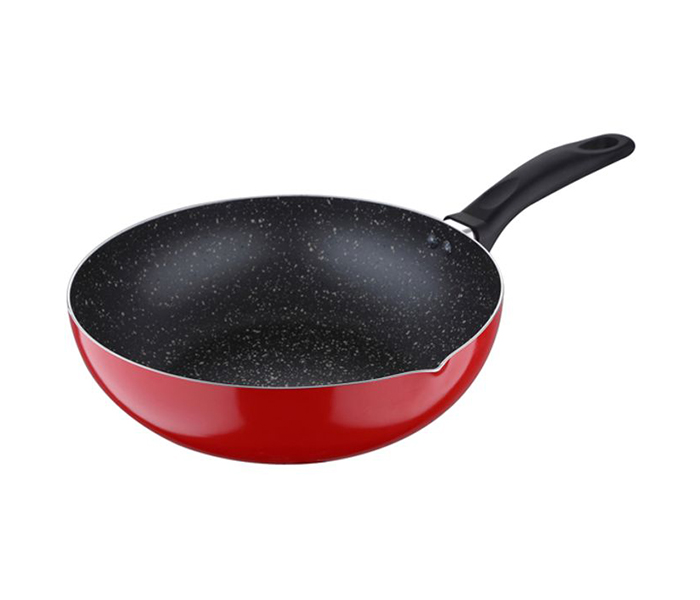 Royalford RF8517 24cm Non-Stick Wok Pan with Long Handle - Red - Zoom Image